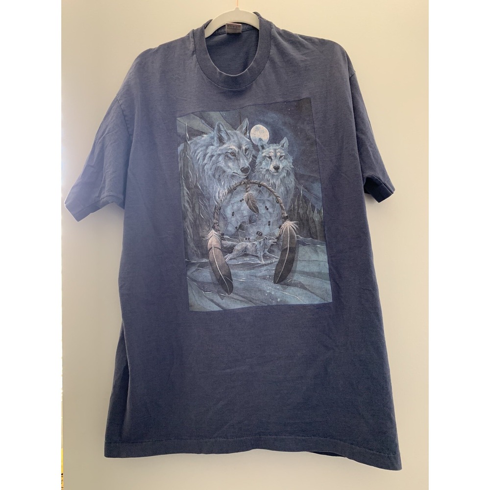Vintage Wolf Wolves Dream Catcher Blue Tshirt  2XL